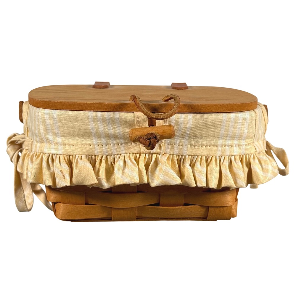 Longaberger Small Picnic Basket Wood Lid Yellow Liner 1999 USA Vintage
